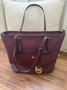 Michael Kors Plum Saffiano Tote in Deep Wine